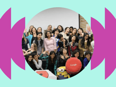 Group photo with graphic overlay