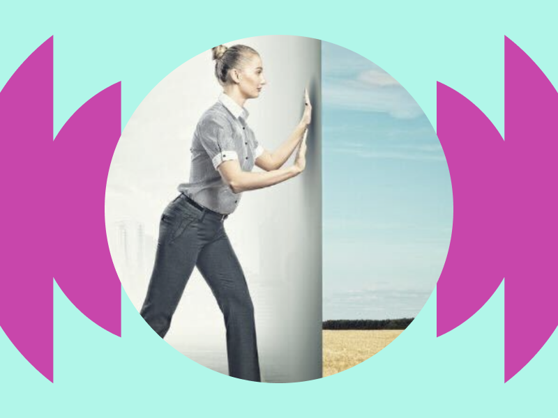 Lady pushing wall